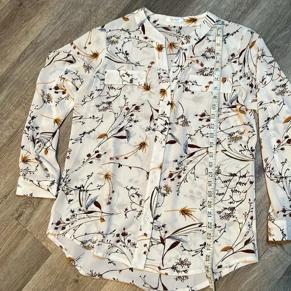 Soteer white button up blouse white with nature pattern - Picture 3 of 9